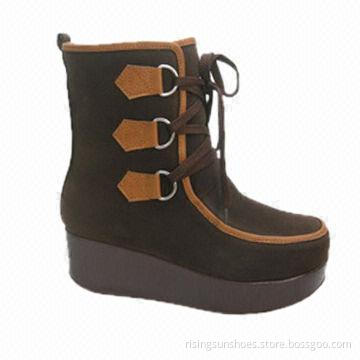 Women's trendy dress boots, thick EVA platform style with ankle shaft + lace-up design, OEM welcome